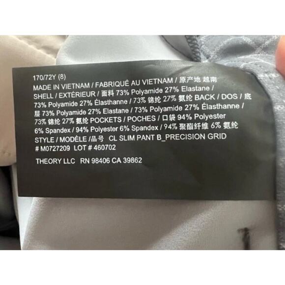 Theory Classic Slim Pant Grey Multi Precision Grid Cropped Size 4 NWT $295 - Picture 4 of 6